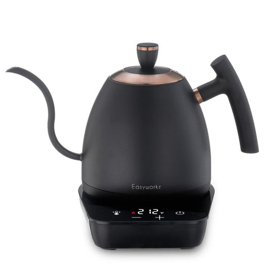 Easyworkz hervidor de café eléctrico de cuello de cisne, tetera de acero inoxidable con goteo manual, control de temperatura de 800 ml, calentamiento rápido de 1200 W