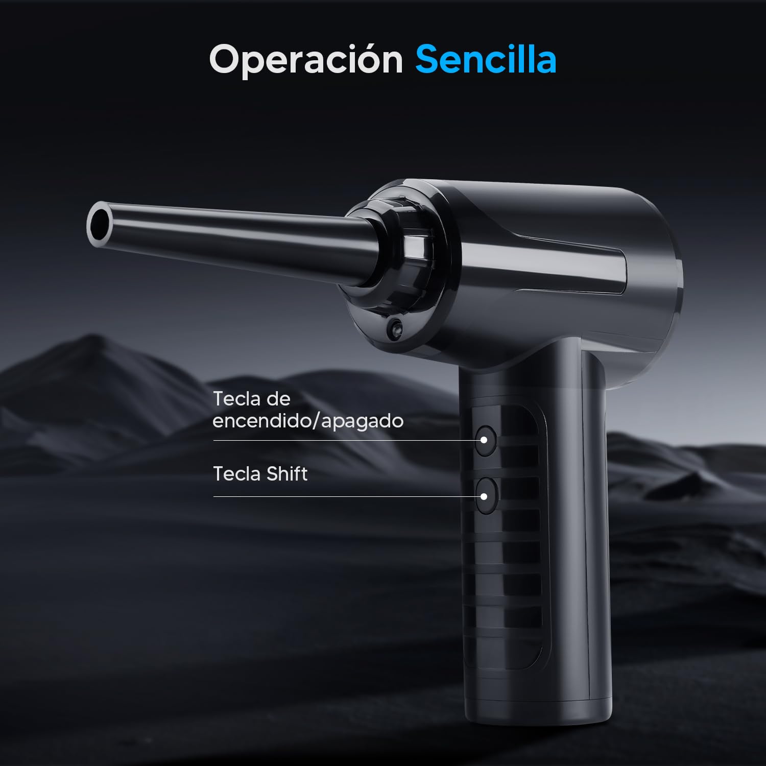 Aire Comprimido Eléctrico Inalámbrico Negro de 3 Velocidades con Luz LED para Limpiar Teclado y Pelo de Mascotas