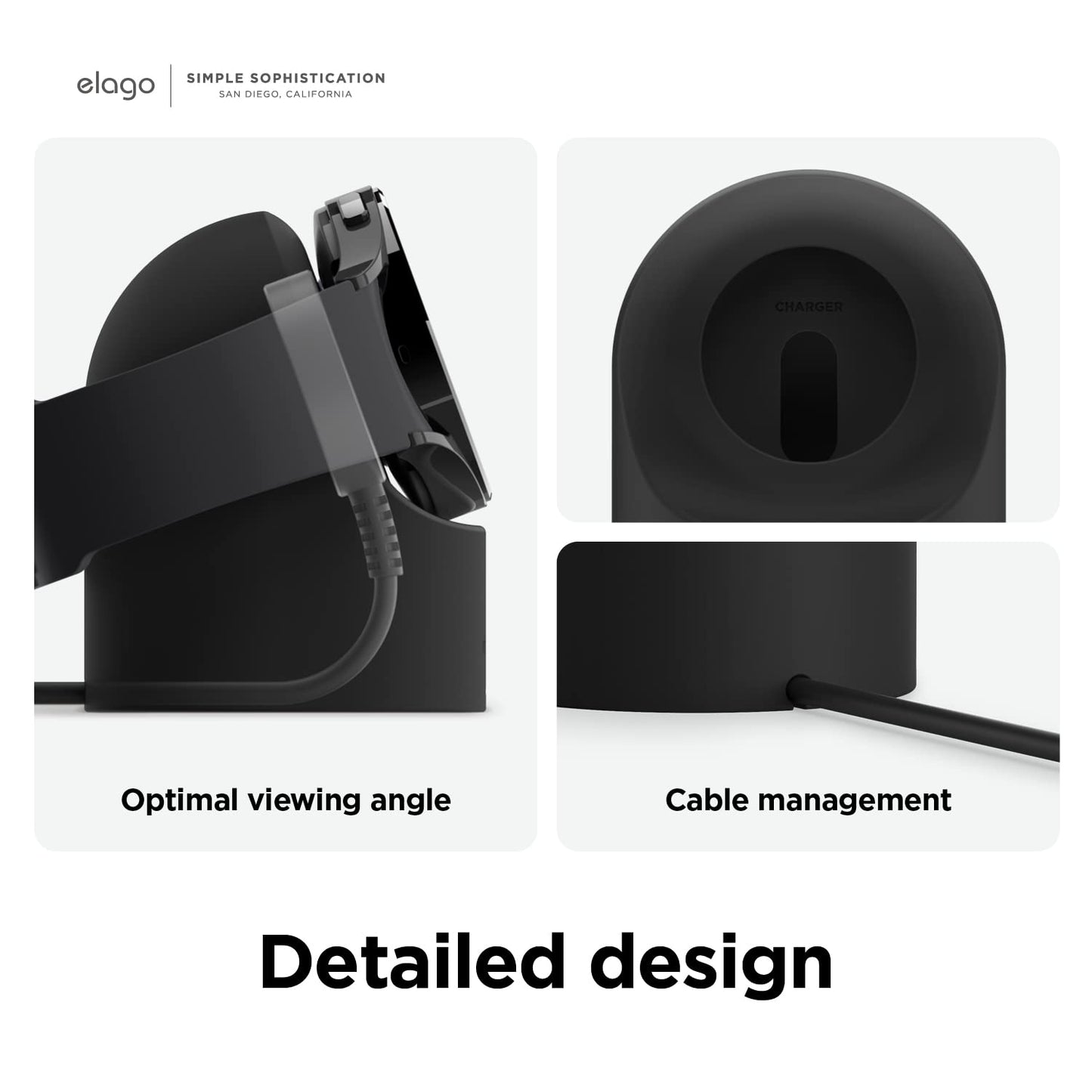 elago Soporte de Carga Compatible con Samsung Galaxy Watch 8/8 Classic,7/Ultra,6/6 Classic,5/5 Pro [40/43/44/45/47mm], Modo Soporte Nocturno, Gestión de Cables [Cable de Carga No Incluido] (Negro)