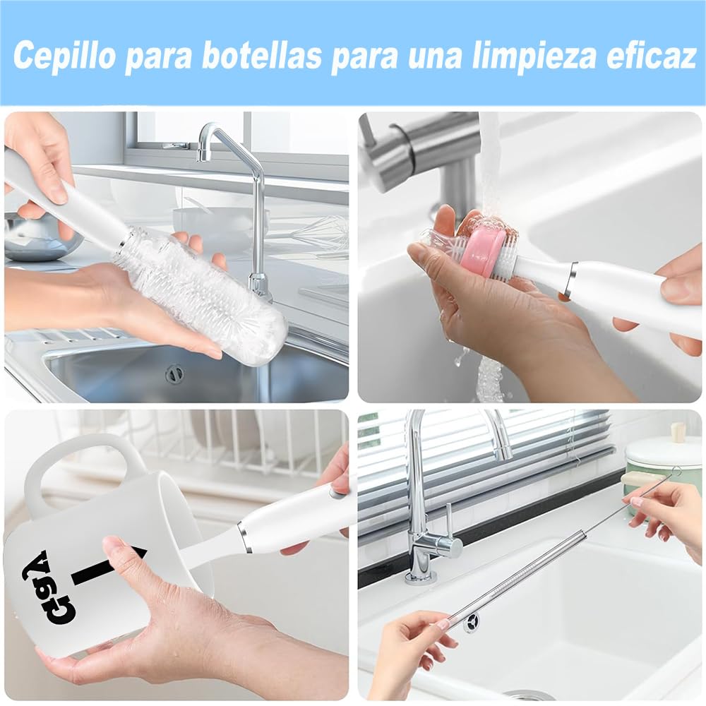 Cepillo de Botella Eléctricos, Juego de cepillos eléctricos para limpiar biberones, con cepillo para biberón, 2 cepillos para chupón, limpiador de popotes, Apto para biberones de Cocina y de Leche