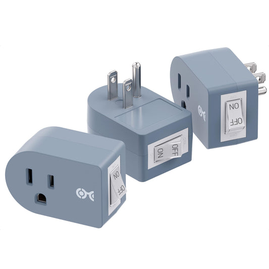 Cable Matters [ETL Listed] Paquete de 3 interruptores de toma a tierra con ON Off, interruptor de enchufe, adaptador de toma de corriente única, color gris