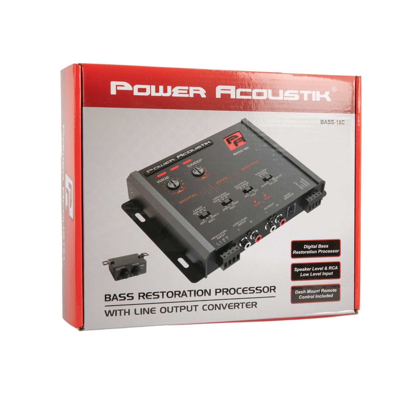 Power Acoustik BASS-18C Procesador de graves – Filtro subsónico variable y entrada RCA/alto nivel | Indicador de recorte LED | Salida de 10 V con aislamiento de tierra | Subpotenciador de audio para