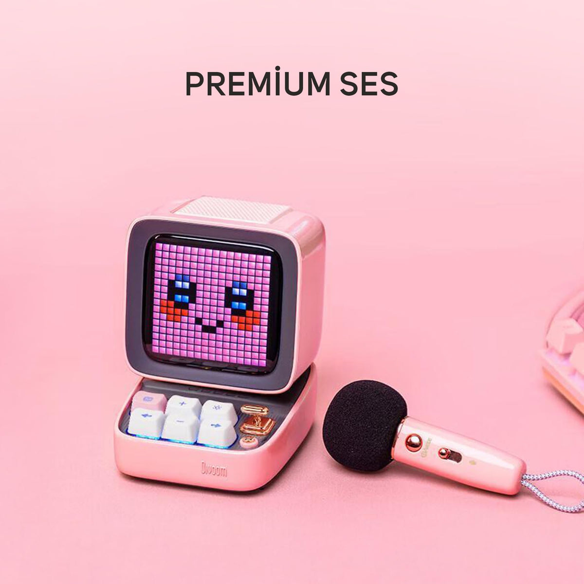 Micrófono con Altavoz Bluetooth Divoom DitooMic Rosa con función Karaoke