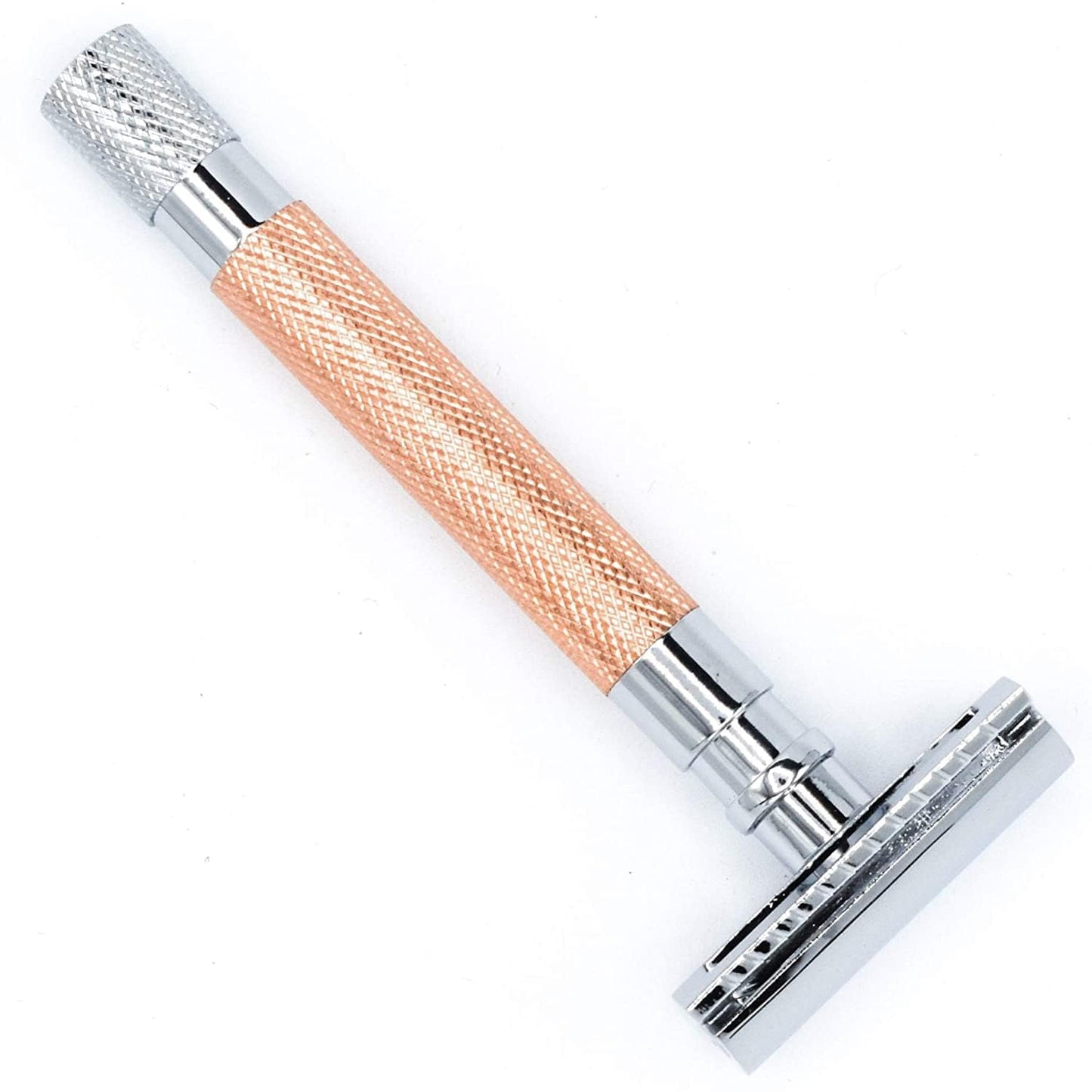 Parker Safety Razor 56R - Maquinilla de afeitar de seguridad de doble filo con 5 cuchillas Parker de acero inoxidable platino premium - Diseño clásico de 3 piezas (oro rosa)