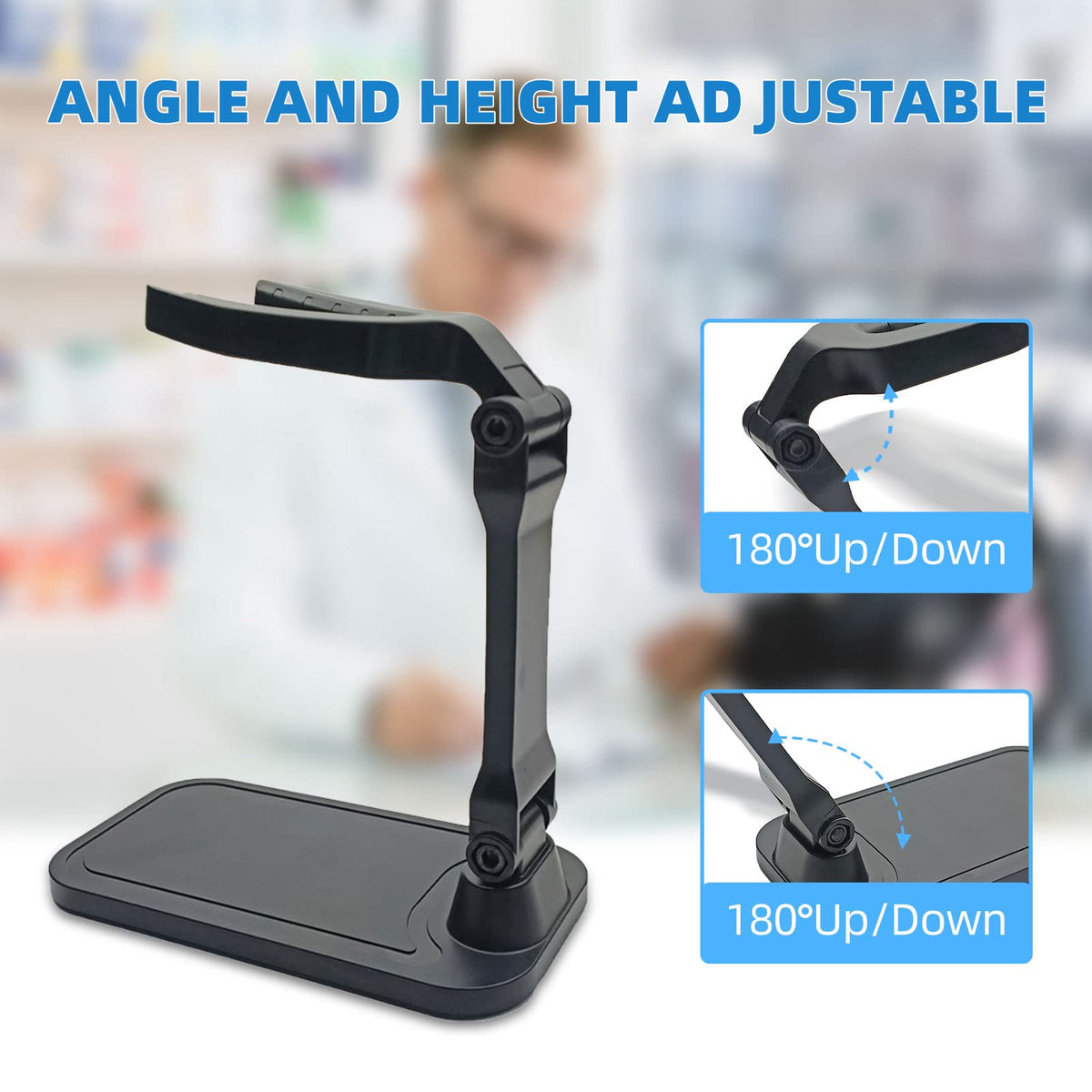 Soporte Universal JRHC Negro Ajustable para Escáner de Código de Barras de Manos Libres
