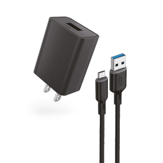 AEK CYBER G01V8N Cargador Tipo USB a V8 con Cable 1m, 10W 5 en 1 Cargador Carga Rapida Y eficiente, Cargador USB con Cable de 2.1A, Salida 5V / 2A 60Hz (Negro)