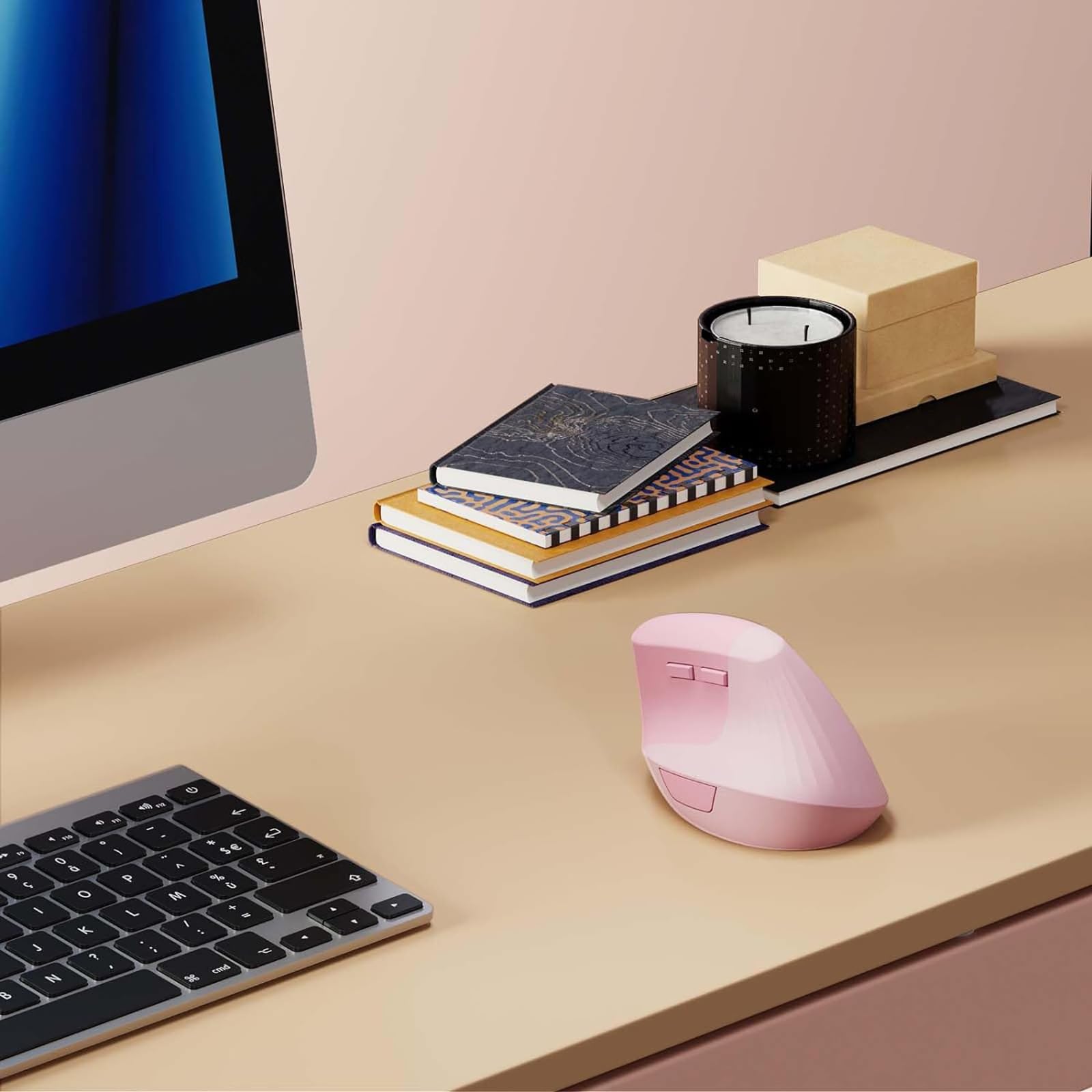 Mouse Vertical zienstar Rosa Ergonómico Inalámbrico Recargable Modo Dual Clic Silencioso