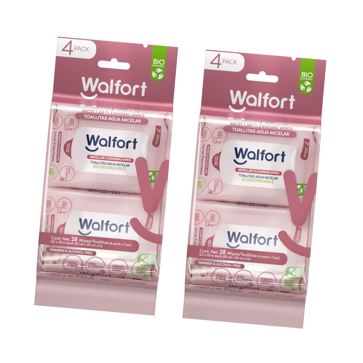 Walfort | Toallas Desmaquillantes con Agua Micelar, Limpieza Facial 3 en 1: Limpian, Desmaquillan e Hidratan (2, 4 Pack)