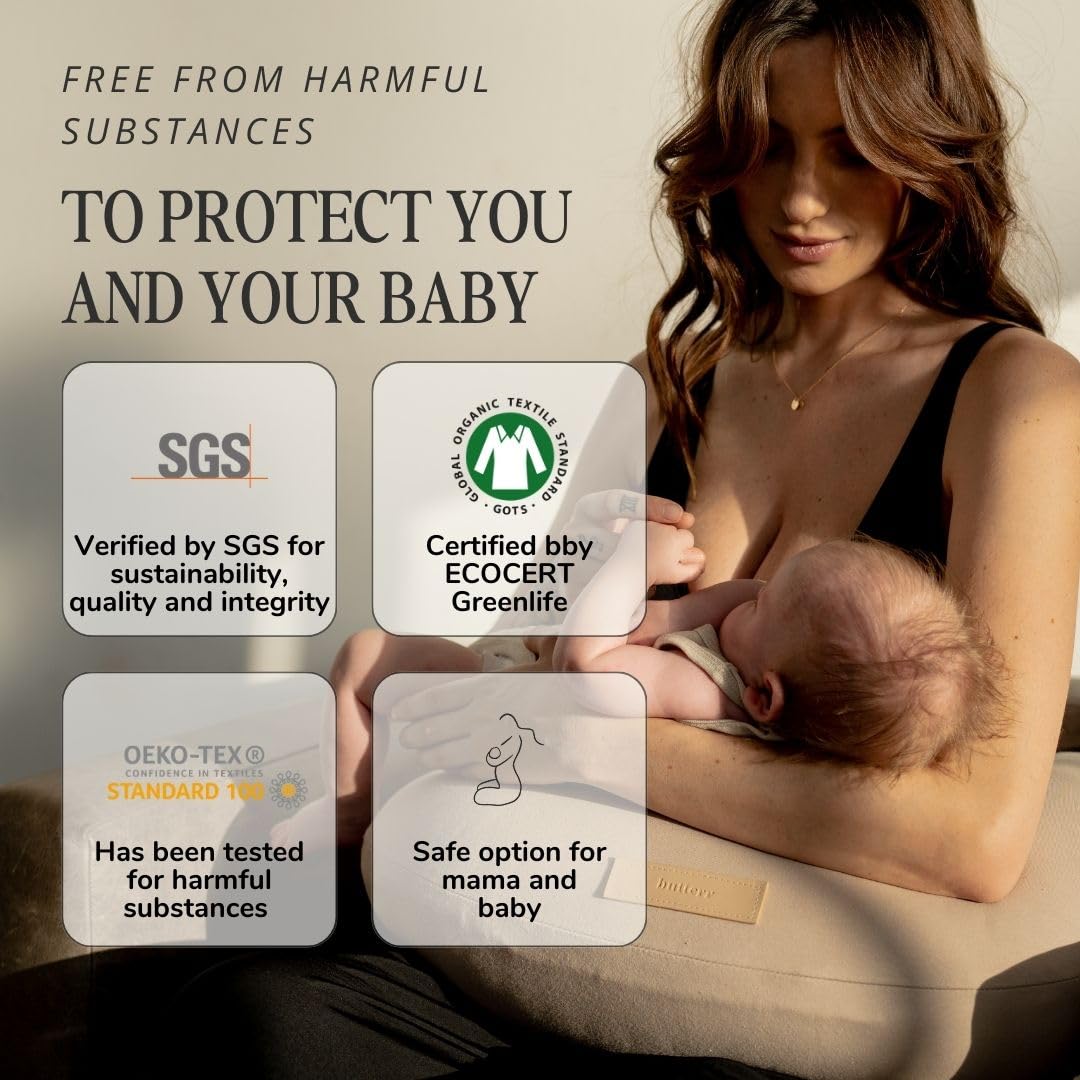 Butterr - Almohada natural para lactancia materna, soporte de lactancia y postura, cojín a base de plantas con funda extraíble de algodón orgánico (natural)