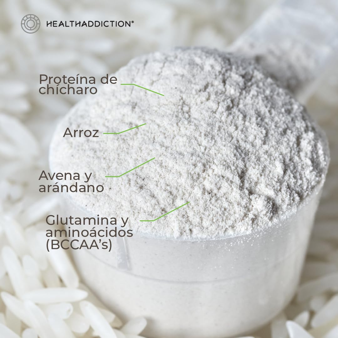 HEALTHADDICTION - Proteína Vegana con Sabor a Vainilla, Fórmula Potenciada con Glutamina y Aminoácidos, 24g de Proteína y 2.5g de Glutamina por Porción - Ingredientes Naturales, Presentación de 600g