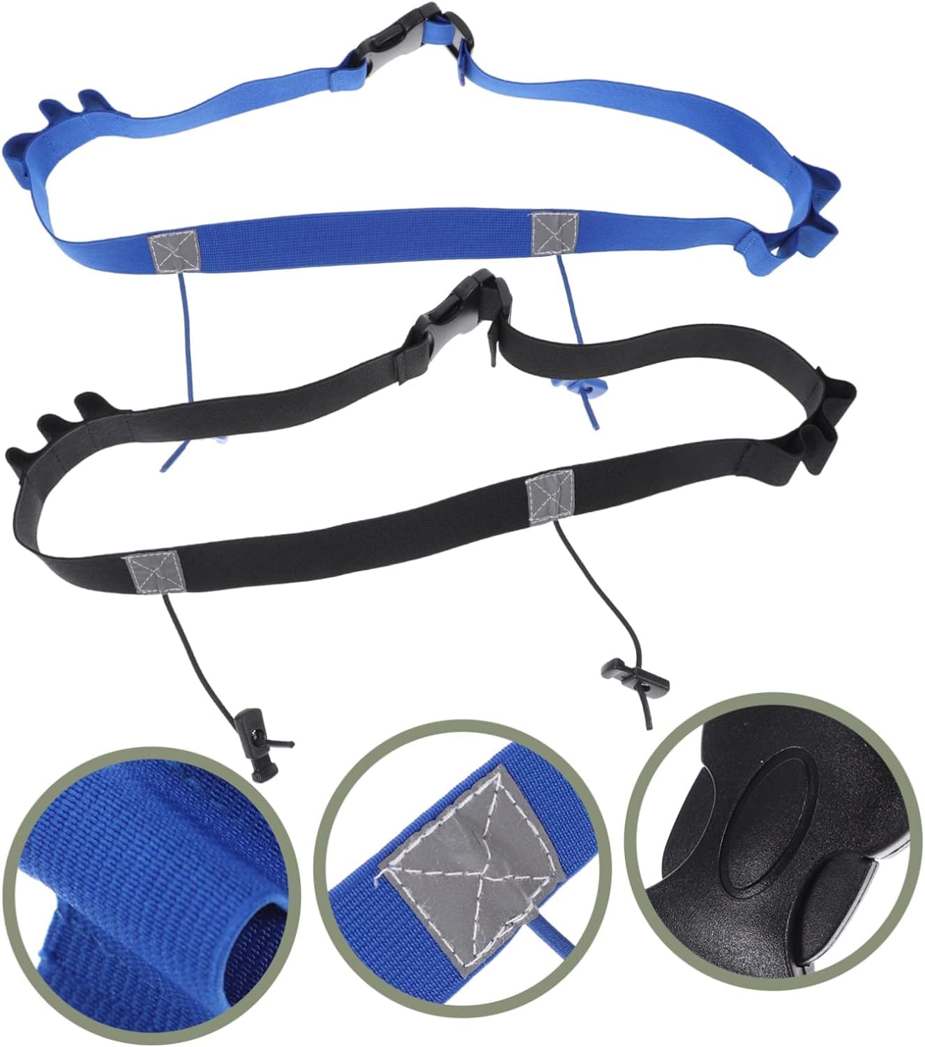 Cinturón de Números de Carrera con 6 Bucles de Gel, 2 Pcs Cinturón de Carreras de Triatlón, Cinturón Elástico para Correr con Tiras Reflectantes, Ajustable, para Triatlón, Maratón (Negro)