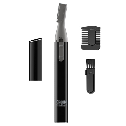 Groom Essentials - Cortadora de barba de microprecisión para hombres, recortadora de pelo para hombres, recortadora de bigote, accesorio de removedor de pelo inalámbrico con mango ergonómico y una guía de corte de dos caras, diseño ultraportátil