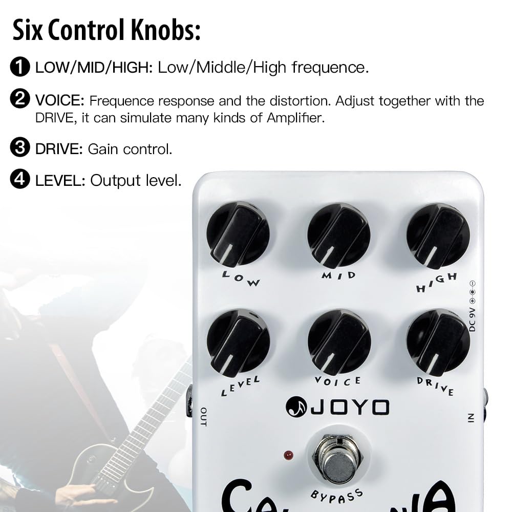 JOYO Overdrive Distortion Pedal Amp Simulador de tonos de roca de OD a Dist para efecto de guitarra eléctrica - Bypass (California Sound JF-15)