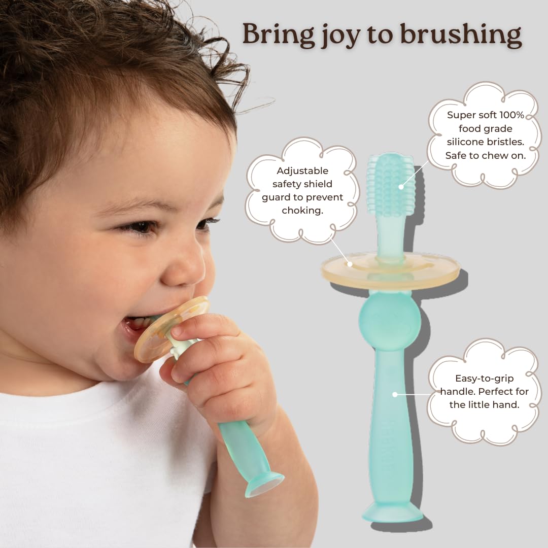 Haakaa 360° Silicone Baby Toothbrush 1 pk, BPA PVC and Phthalate Free (Blue)