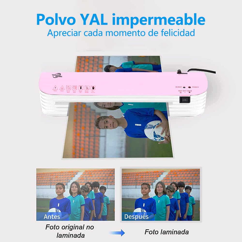 Laminadora Enmicadora Térmica+Cortador de Papel+300 Hojas Laminadoras,Enmicadora Tamaño Carta y Oficio para Casa y Oficina (Rosa)