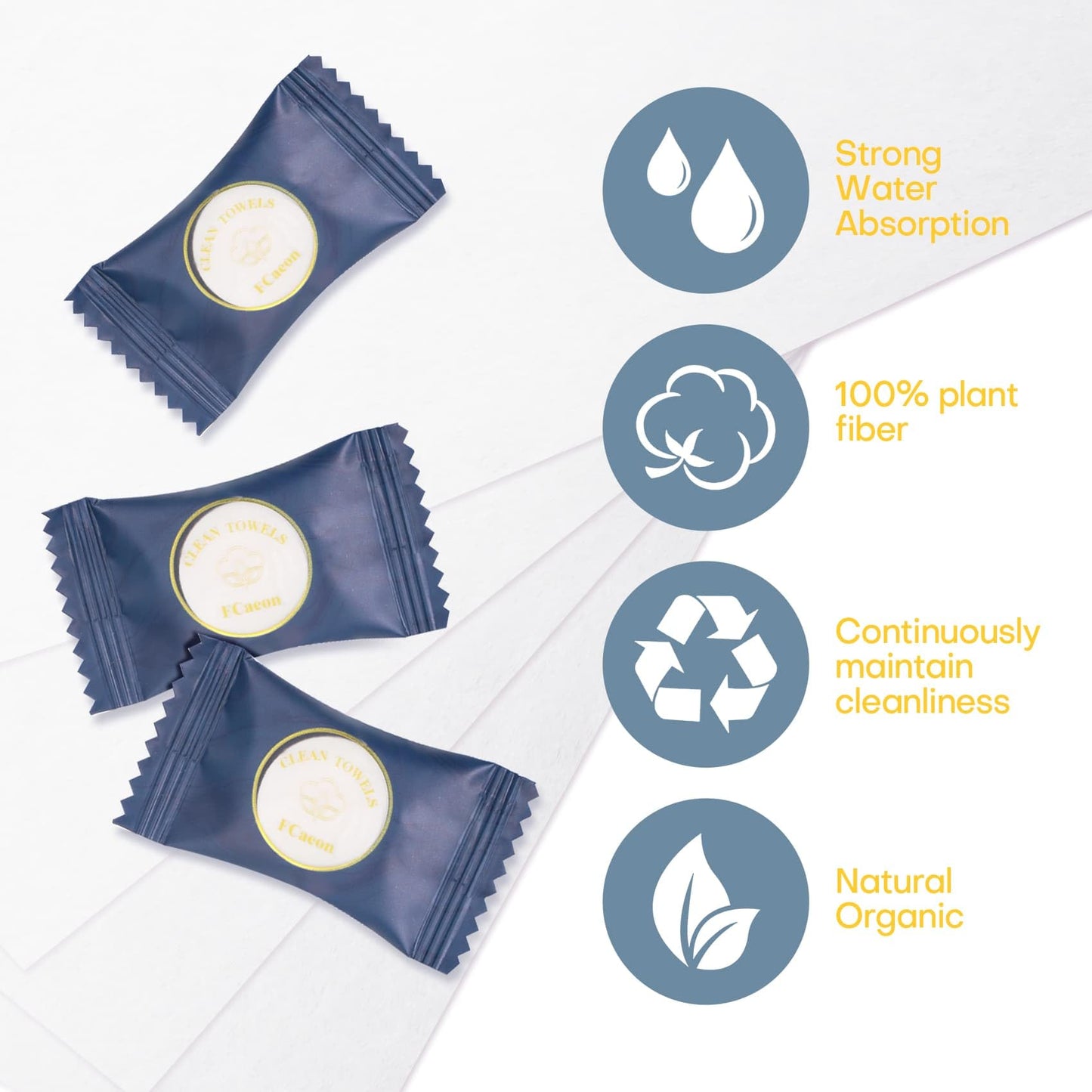 FCaeon Toallas Comprimidas 100 Unidades, Toallas Descartables para el Rostro, Biodegradable Compressed Travel Towel, Toallitas, Embalaje Individual, Absorbentes para Viaje,Belleza Salón(Azul Oscuro)