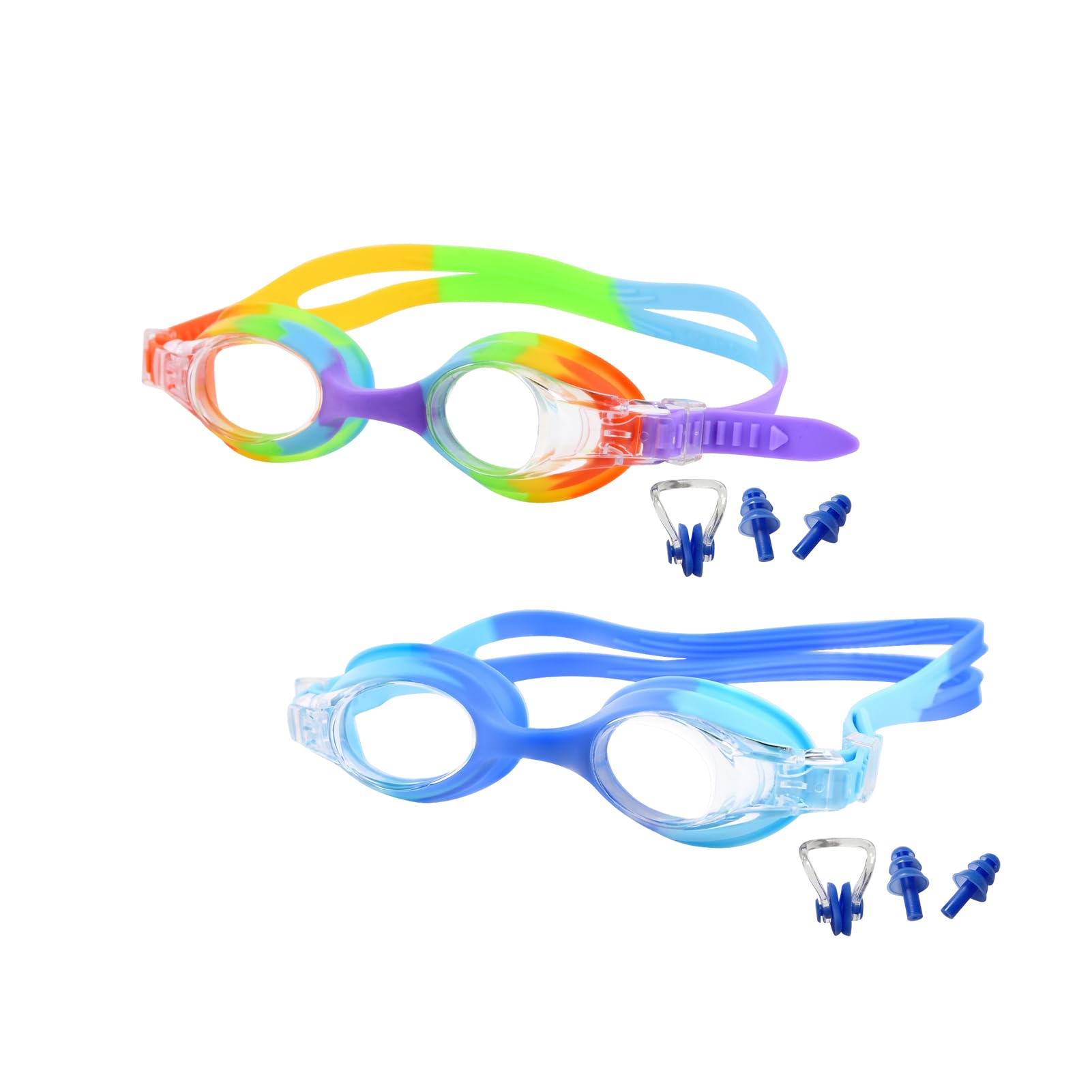 Gafas de Natación Niños 2 Pares - Antivaho + Silicona Ultra Suave, Edad 3-14 Años (Unisex)