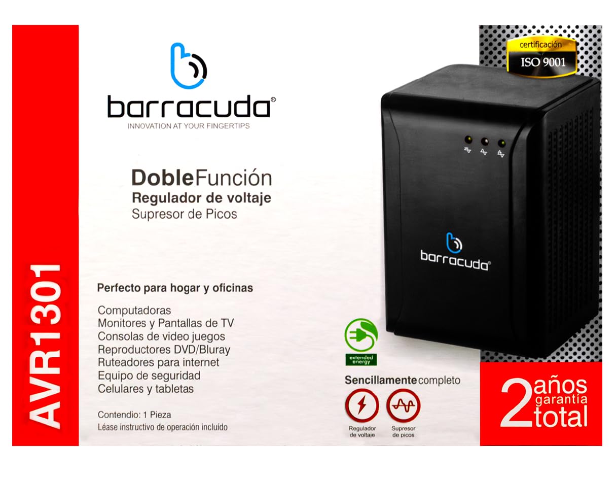 Barracuda Regulador De Voltaje Avr-1301 8 Contactos 700w Color Negro