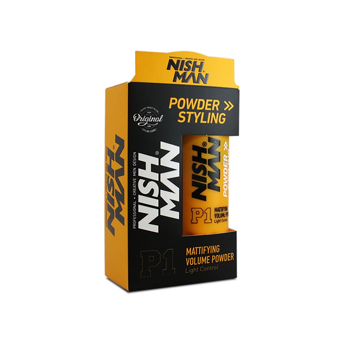 Nishman P1 - Polvo para peinar el cabello, 20 g. Polvo matificante y voluminizador con máximo control, diseño elegante, fácil de usar, producto de sujeción flexible y duradero para barberos profesionales