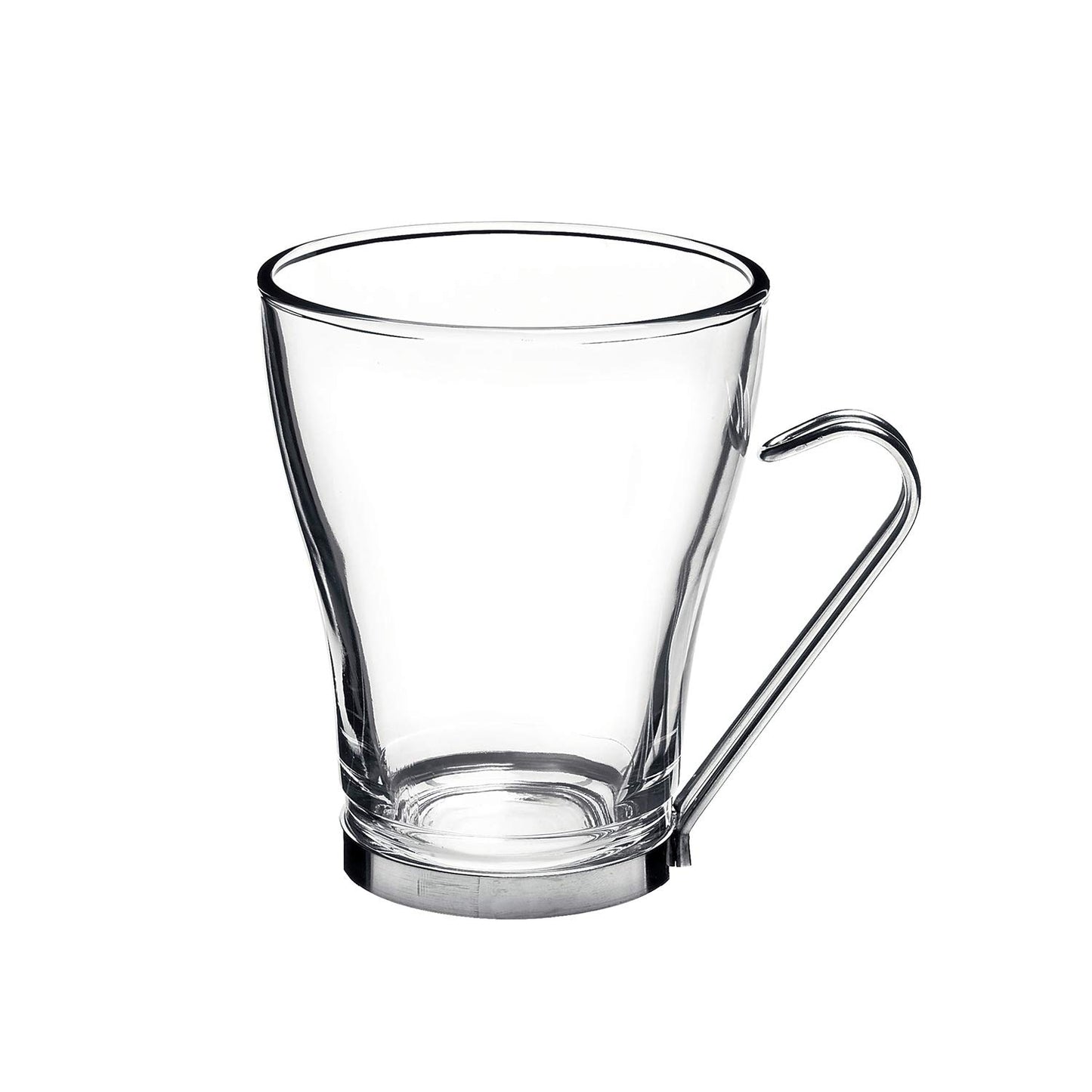 Bormioli Rocco Oslo - Vasos de vidrio para Cappuccino, juego de 4 | Vidrio templado, manijas ergonómicas de acero inoxidable, aptas para lavavajillas | Para bebidas de café, bebidas, Latte, Macchiato, Espresso, Mocha y más