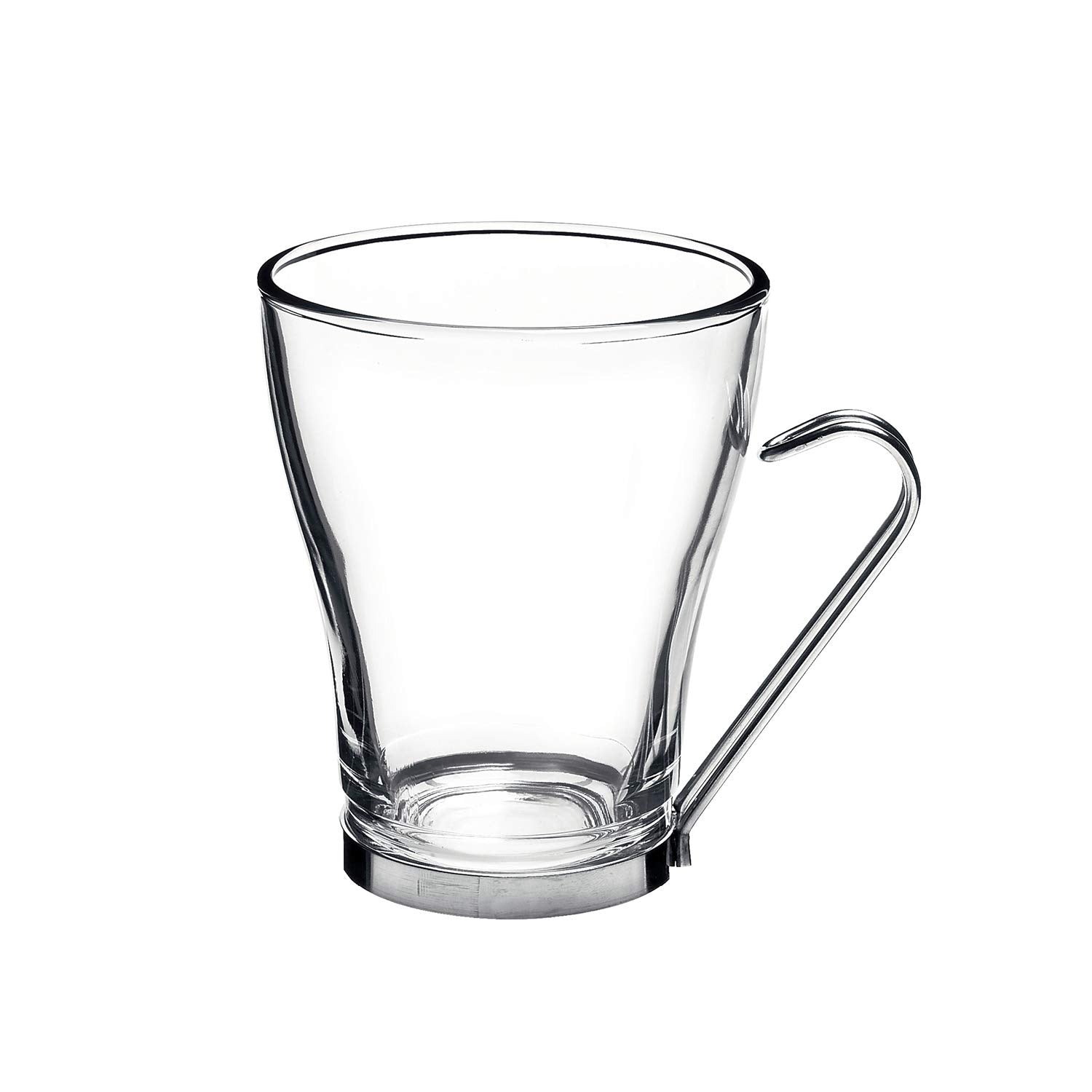 Bormioli Rocco Oslo - Vasos de vidrio para Cappuccino, juego de 4 | Vidrio templado, manijas ergonómicas de acero inoxidable, aptas para lavavajillas | Para bebidas de café, bebidas, Latte, Macchiato, Espresso, Mocha y más