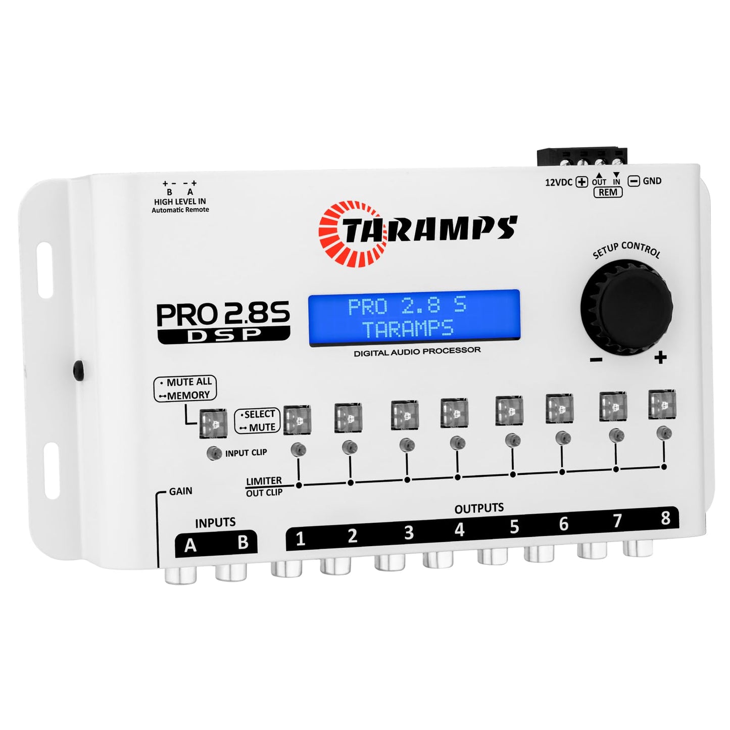 Procesador de Audio de Señal Digital Taramps Pro 2.8S Blanco Crossover con Ecualizador Gráfico de 15 Bandas y Secuenciador