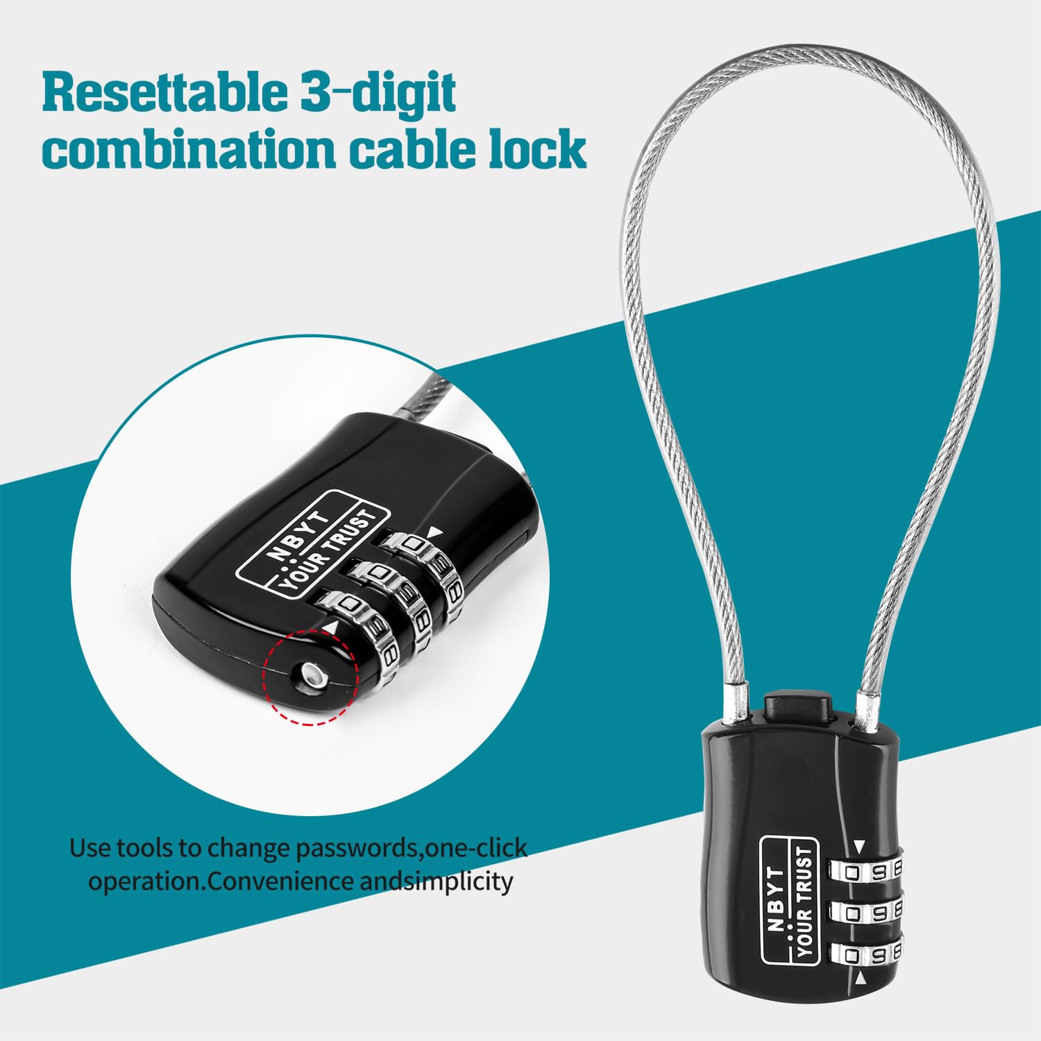 Candado de Cable Lawnize Aleación de Zinc Código Reiniciable