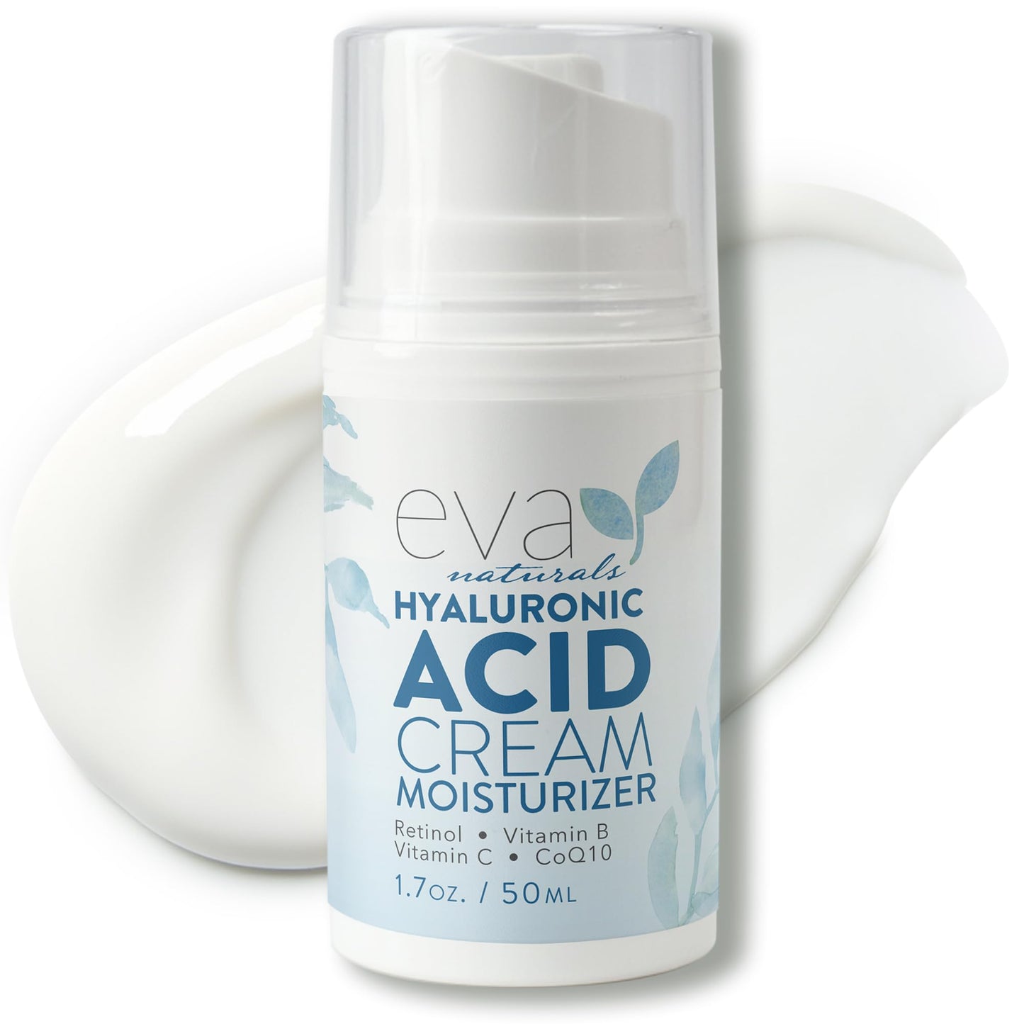 Hyaluronic Acid Moisturizing Cream by Eva Naturals - Best Wrinkle Cream - Facial Moisturizer, Dry Skin Cream, Retinol, Vitamin B, C & E, CoQ10 - Anti-Aging: Reduces Dry Skin, Fine Lines & Wrinkles
