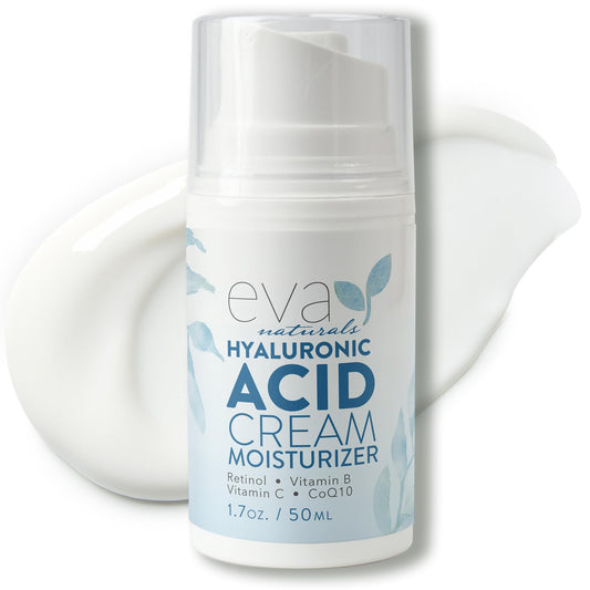 Hyaluronic Acid Moisturizing Cream by Eva Naturals - Best Wrinkle Cream - Facial Moisturizer, Dry Skin Cream, Retinol, Vitamin B, C & E, CoQ10 - Anti-Aging: Reduces Dry Skin, Fine Lines & Wrinkles