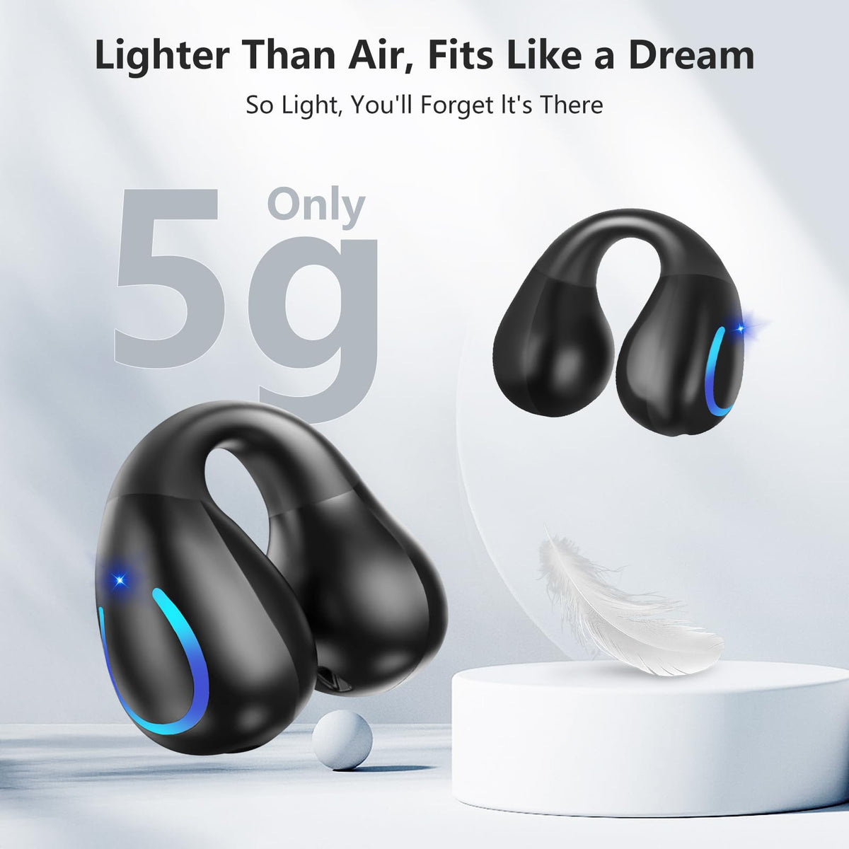Auriculares Deportivos Bluetooth 5.3 de Conducción Ósea con Clip en Negro y Estuche de Carga Digital 60 Horas de Reproducción