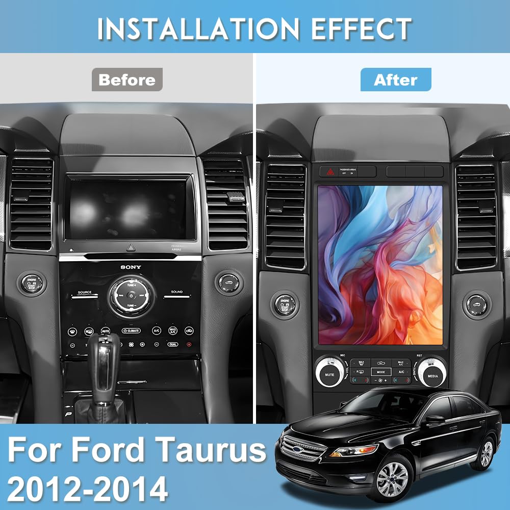 【4+64G】 Radio estéreo de coche para Ford Taurus 2012-2014, unidad principal de visualización táctil de 12.1 pulgadas Bulit en CarPlay Android Auto Bluetooth/GPS/WiFi/cámara de respaldo/SWC/FM