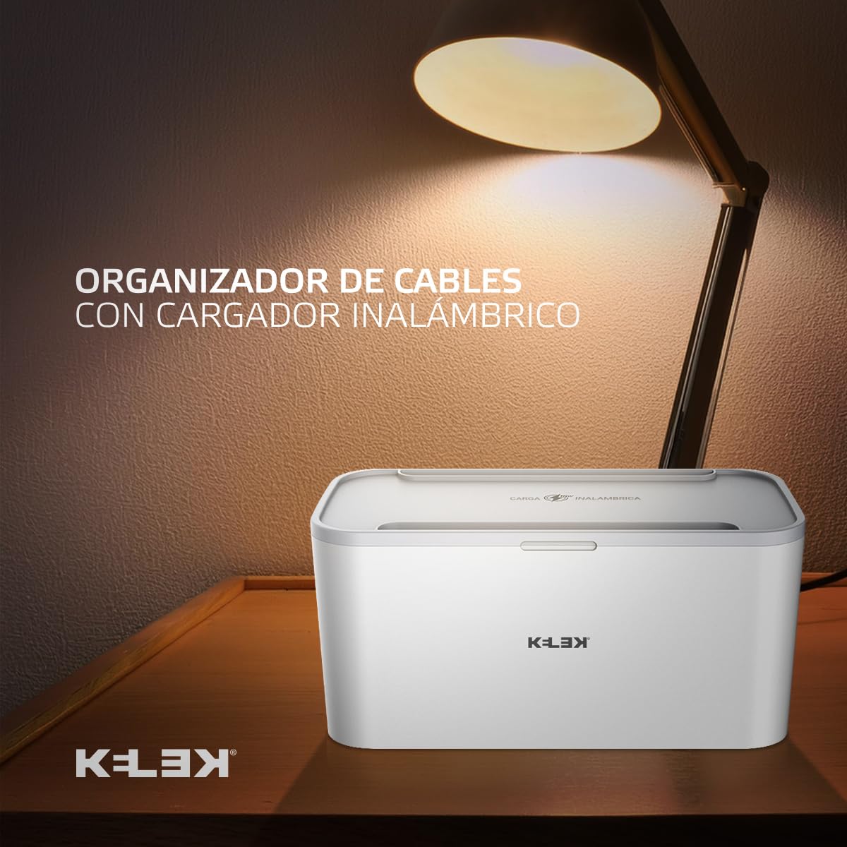 KELEK Multicontacto con 8 AC, USB-C, 2 USB-A, Cable 2m con Caja organizadora de Cables y Cargador Inalámbrico EXT-8-W1