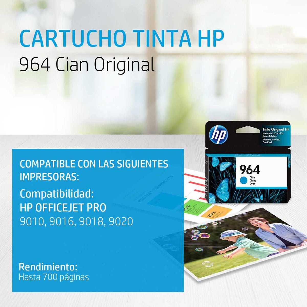 Cartucho de Tinta HP 964 Cian Original para OfficeJet Pro 9010 9020