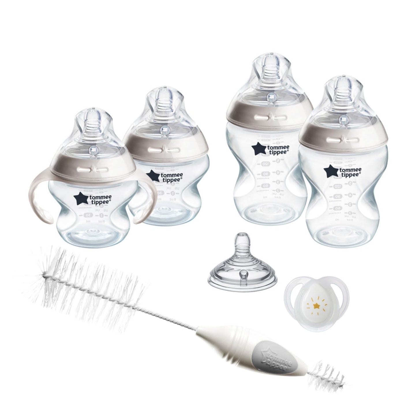 Set de Biberones Tommee Tippee Natural Start Transparente con Tetinas de Flujo Lento y Medio Autesterilizable para Bebé