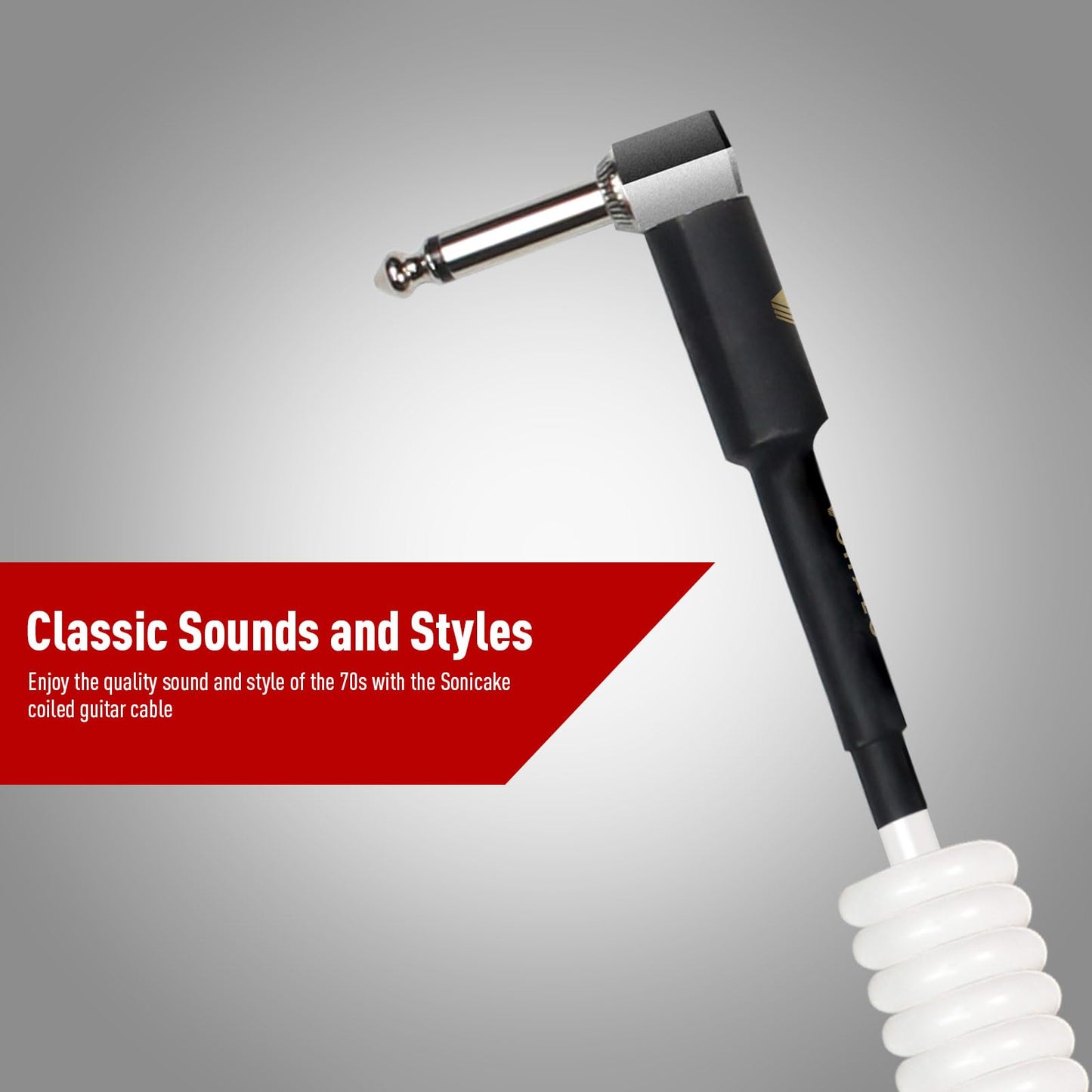 Cable de Guitarra VOHALO Blanco Rizado 10M 1/4 Pulgada Ángulo Recto a Recto