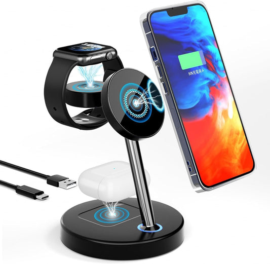 BVILY Cargador inalámbrico Magnético, 20W Wireless Charger 3 en 1 Compatible con Cargador MagSafe para i Phone 16 15 14 13 12 Pro MAX/Plus/Pro, Apple Watch Ultra/8/7/SE/6/5/4/3, AirPods Pro 3 2