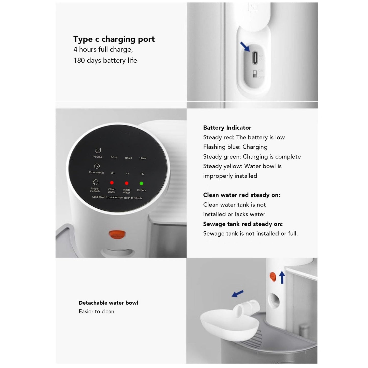 Fuente de Agua Inteligente para Mascotas, Dispensador Automático de Agua para Mascotas de 3 litros, Fuente de Agua Inalámbrica USB de 9,92 Pulgadas para Verter sobre Gatos,