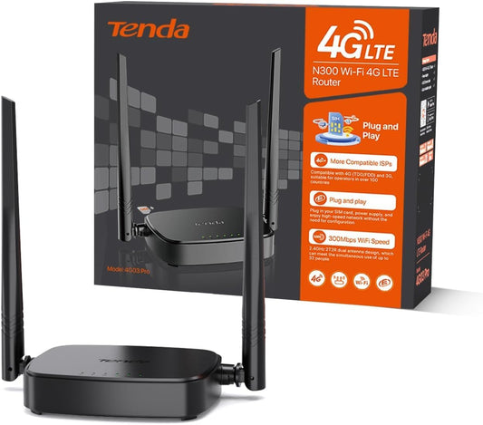 Tenda 4G03 Pro Router 4G LTE Portátil | WiFi 300Mbps + Puerto LAN/WAN | Plug & Play, Compatible con Operadores Múltiples