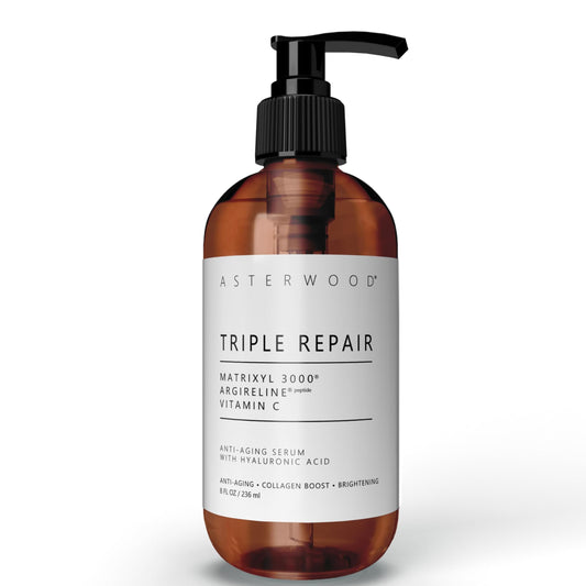 MATRIXYL 3000 + ARGIRELINE Peptide + Vitamin C 4 oz Serum with Organic Hyaluronic Acid - Reduce Sun Spots, Wrinkles, Our Most Powerful Triple Combination - ASTERWOOD NATURALS - Bottle