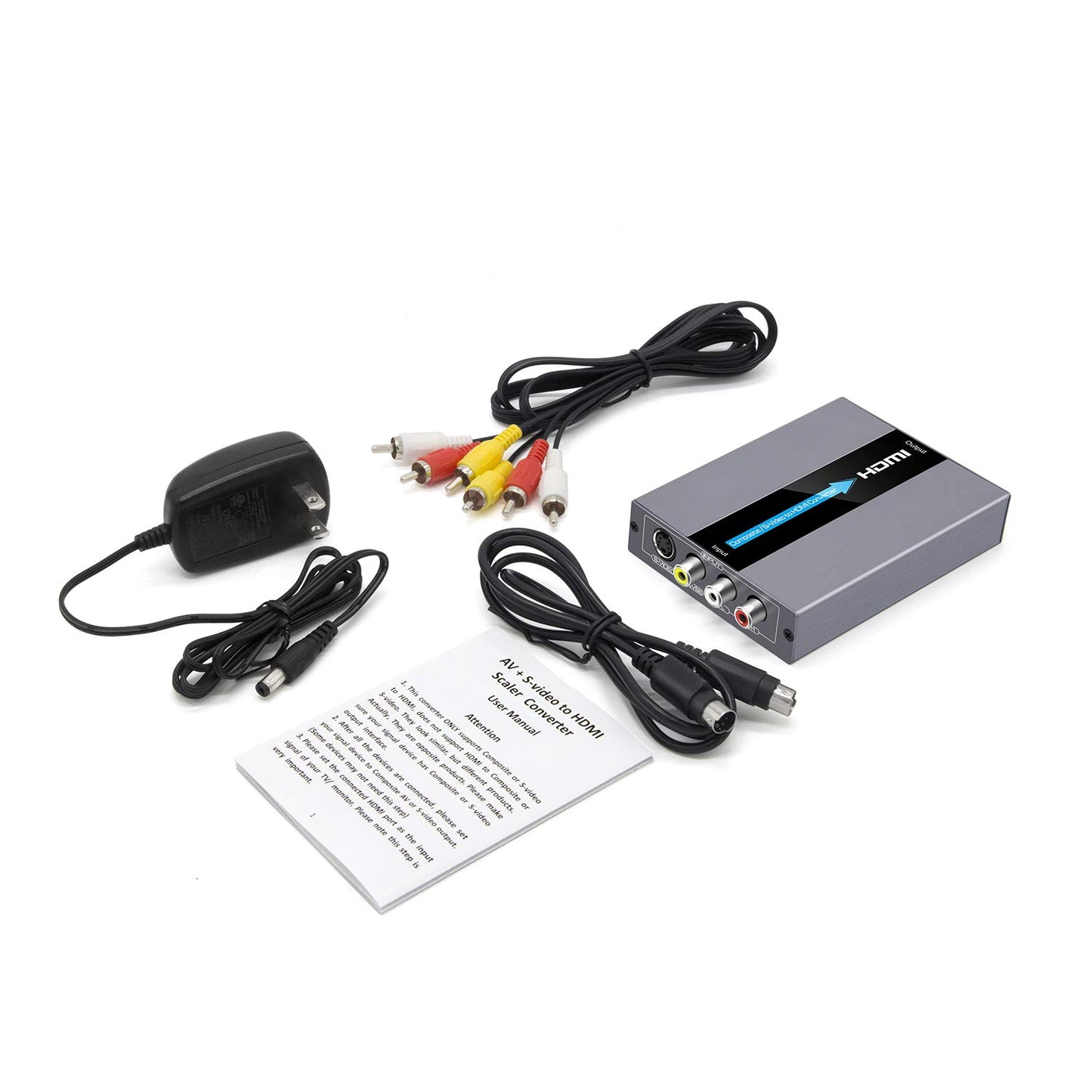 EASYCEL Convertidor RCA Svideo a HDMI, RCA compuesto CVBS AV o Svideo + entrada de audio R/L a salida HDMI, compatible con interruptor de salida 720P/1080P para N64, PS2, Wii, DVD