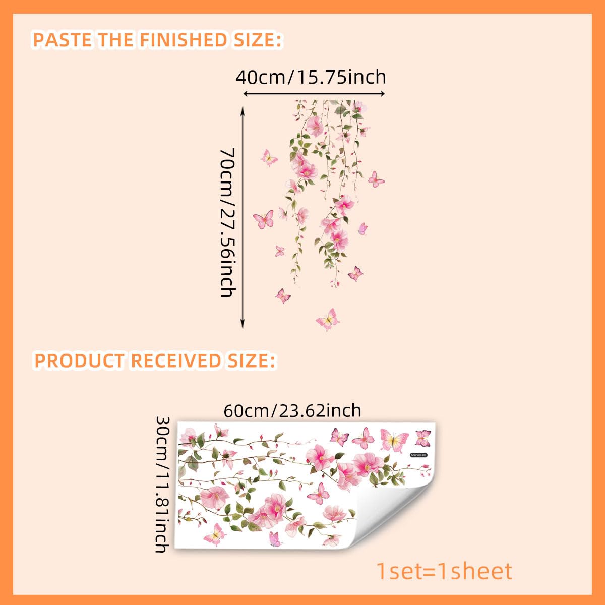 Calcomanías de pared de flores rosas de primavera, para colgar y pegar con flores de vid decorativas, para decoración de pared extraíbles para niñas, recámara, sala de estar, guardería, papel pintado