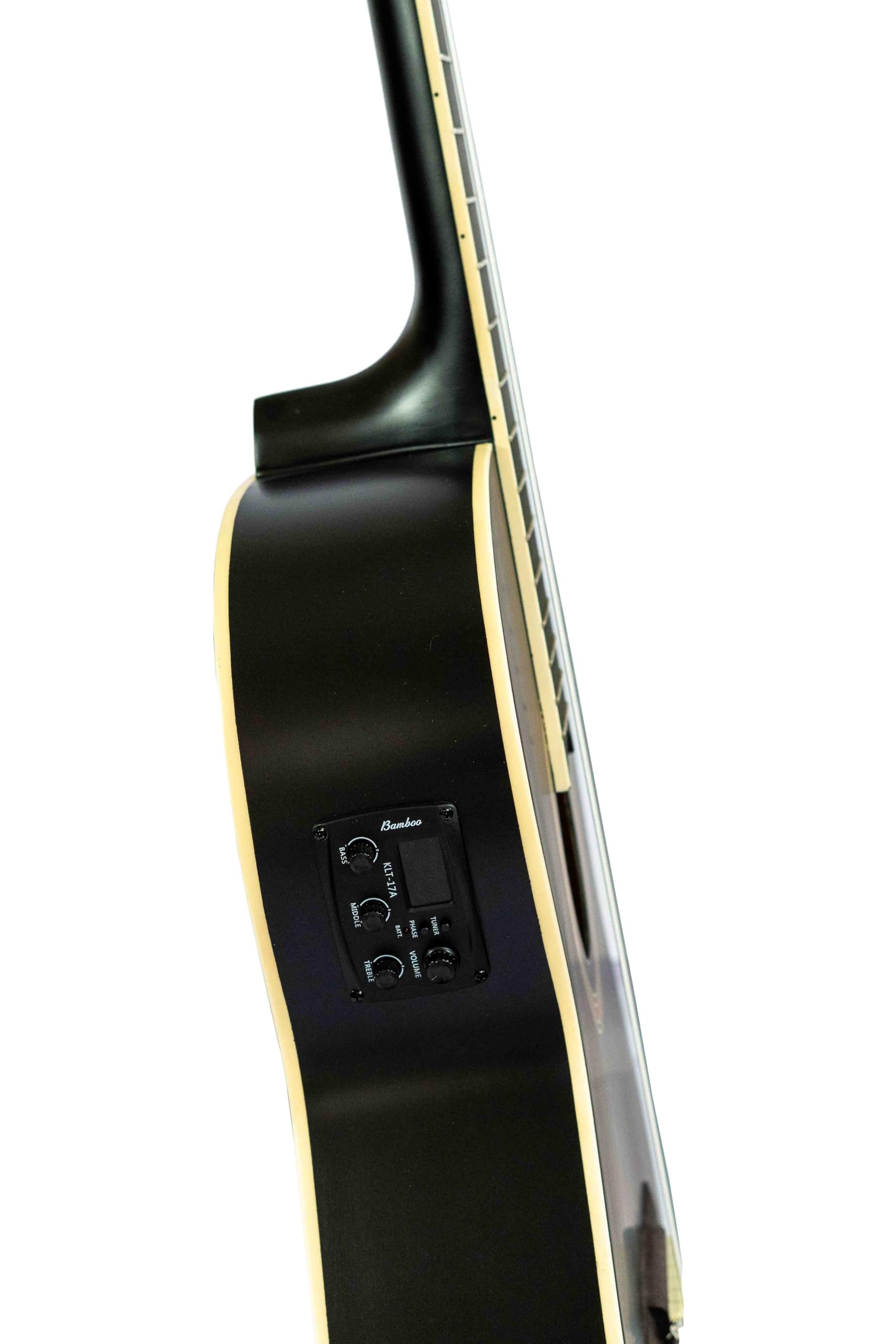 BAMBOO, Guitarra Electroacústica Negro Mate Cuerdas Nylon, mod Balance Con Funda, 39 pulgadas, 4/4, tamano Standard, madera Linden.