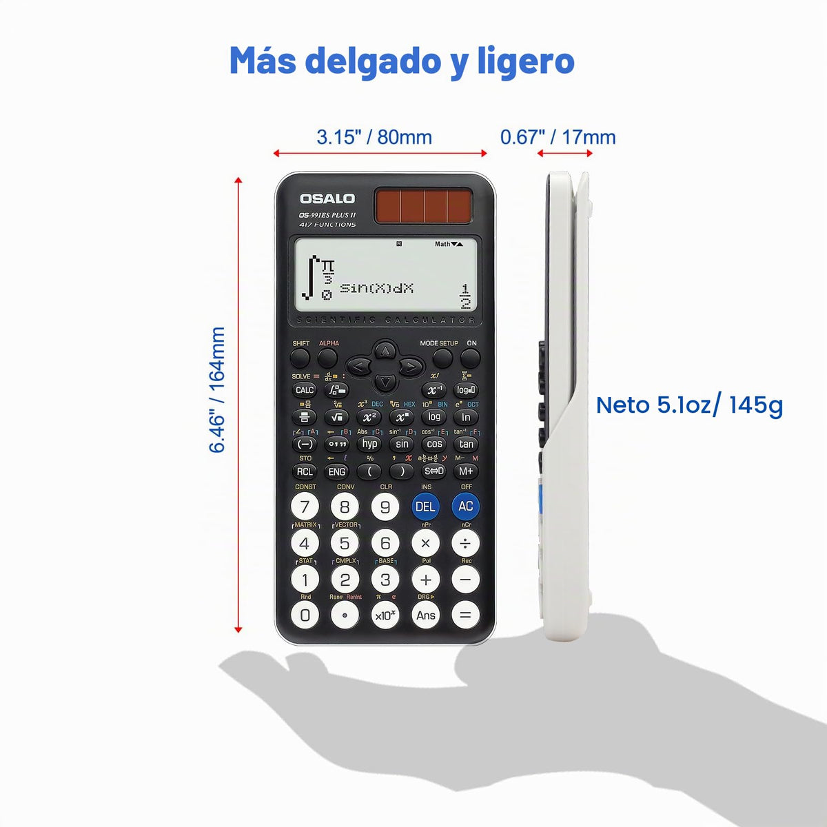 Calculadora Científica OSALO Negro 417 Funciones Pantalla de Escritura para Estudiantes