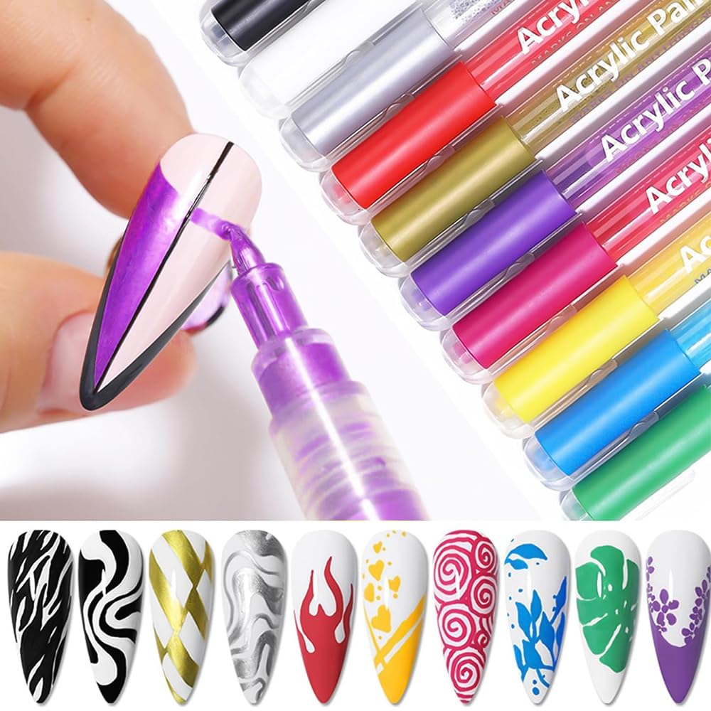 BSOON Bolígrafos en Nail Art Pens de uñas para arte en uñas - 10 colores, fácil uso