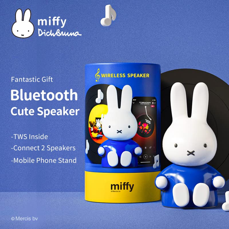 Miffy - Altavoces portátiles con Bluetooth, bonitos altavoces inalámbricos portátiles con sonido estéreo fuerte, micrófono integrado, ranura para tarjeta TF, doble emparejamiento, tiempo de