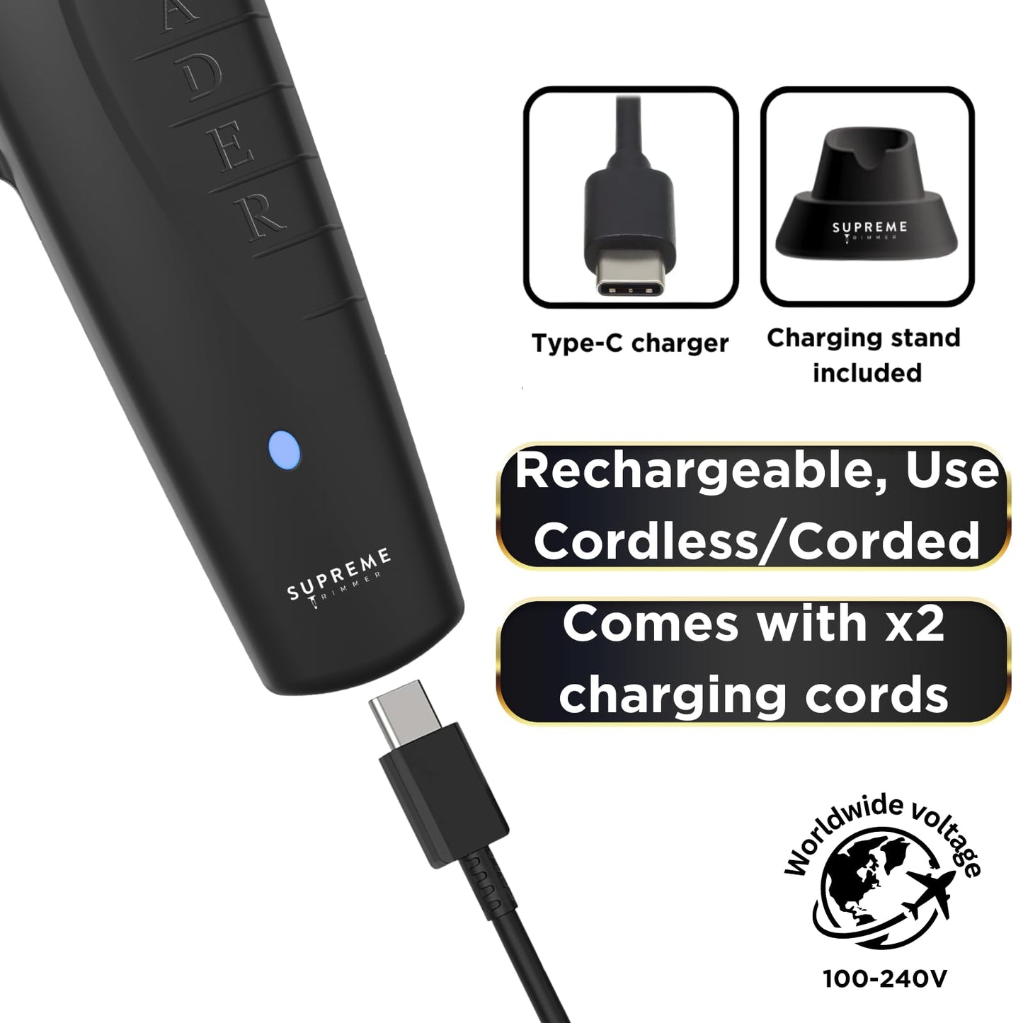 Cortadora Profesional Supreme Trimmer Vader Negra con Cuchilla en T para Barberos