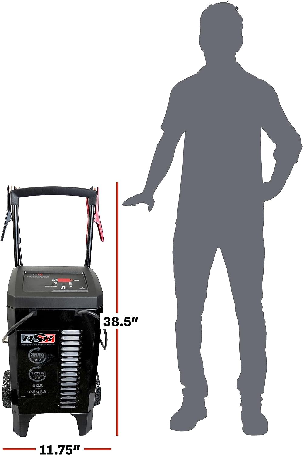 Schumacher Electric DSR Pro Series 6V / 12V Cargador de batería con Ruedas y Motor de Arranque – Cargador de batería de Coche Resistente y mantenedor – Totalmente automático – 125/250 amperios