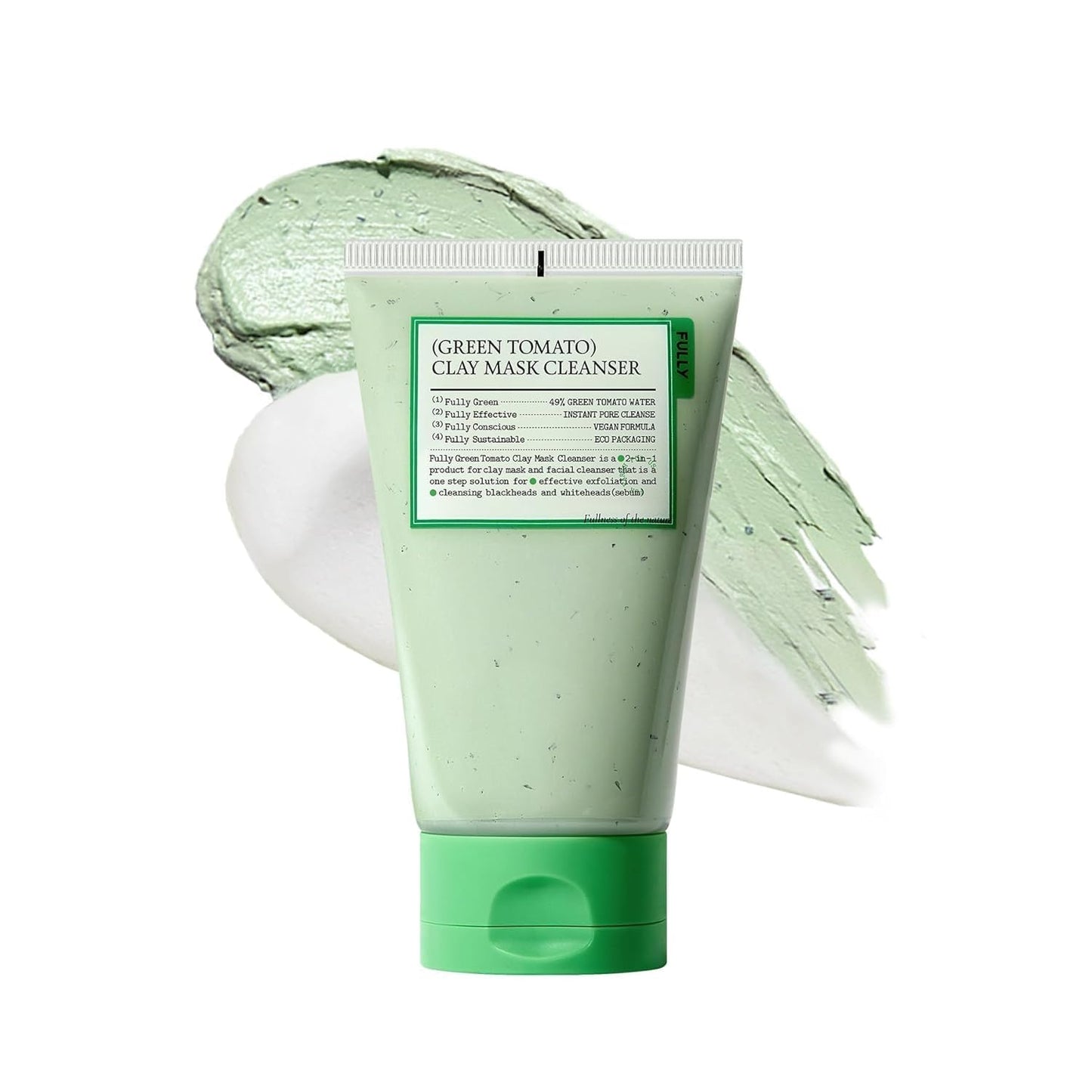 BSVI FULLY Green Tomato Clay Mask Cleanser, Pore Purifying with 49% Green Tomato Extract, Sebum & Clogged Pore Care, Exfoliation, Fragrance-Free, Vegan & Dermatologically Tested, 4.05 fl.oz