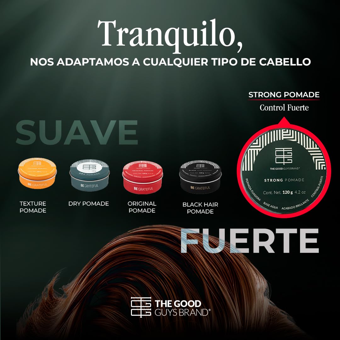 Cera para Cabello Hombre | Strong Pomade a Base de Agua | Pomada para Cabello Hombre Fijación Expert sin Residuos | Ideal para Cabello Grueso y Ondulado | THE GOOD GUYS BRAND (120gr)