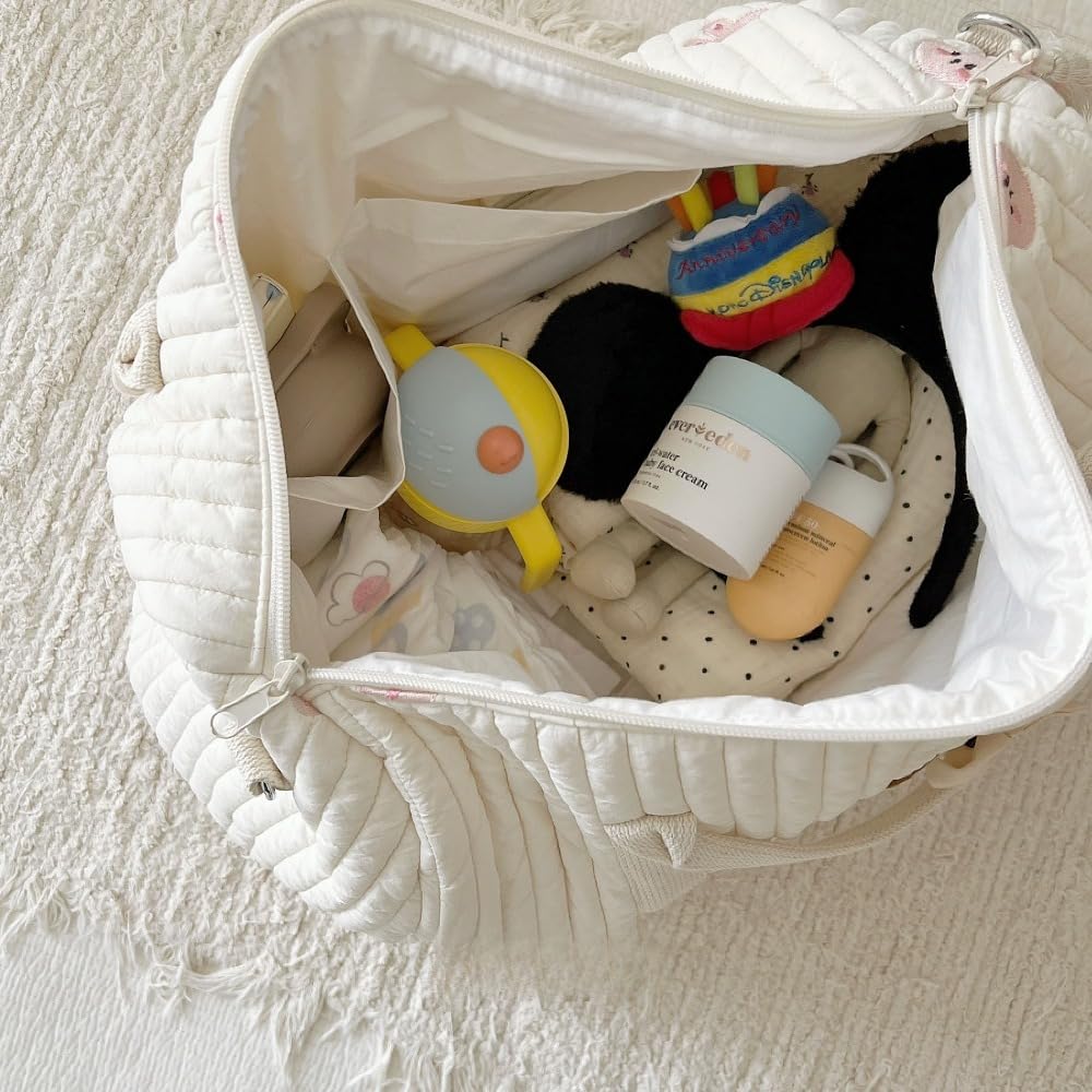 RSENFREMIOR - Bolsa universal para pañales, bolsa de almacenamiento multifuncional para carriola de bebé, bolsas grandes de pañales de 18.9 pulgadas, Beige